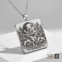 گردنبند طرح نبرد جنگجویان اساطیری (حکاکی لیزری فایبر، مدل قاب مربع) کد 501366
