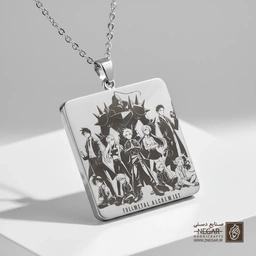 گردنبند طرح انیمه Fullmetal Alchemist (حکاکی لیزری فایبر، مدل قاب مربع) کد 501370
