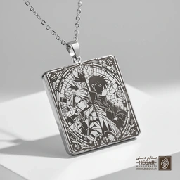 گردنبند طرح نبرد کیمیاگران (حکاکی لیزری فایبر، مدل قاب مربع) کد 501373