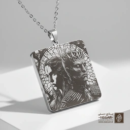 گردنبند طرح جان اسنو و دنریس (حکاکی لیزری فایبر، مدل قاب مربع) کد 501378