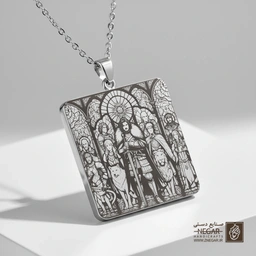 گردنبند طرح خاندان استارک و زمستان (حکاکی لیزری فایبر، مدل قاب مربع) کد 501382
