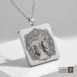 گردنبند طرح جان و دنریس در قاب قلب (حکاکی لیزری فایبر، مدل قاب مربع) کد 501387