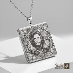 گردنبند طرح جان اسنو (شاه شمال) (حکاکی لیزری فایبر، مدل قاب مربع) کد 501388