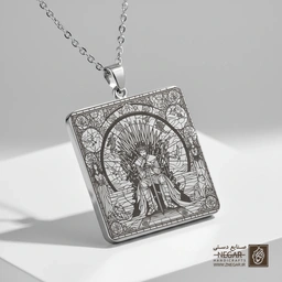 گردنبند طرح تخت آهنین (Iron Throne) (حکاکی لیزری فایبر، مدل قاب مربع) کد 501391