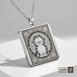 گردنبند طرح گارفیلد ایستاده کلاسیک (حکاکی لیزری فایبر، مدل قاب مربع) کد 501409