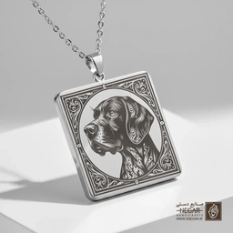 گردنبند طرح پرتره سگ پوینتر در قاب (حکاکی لیزری فایبر، مدل قاب مربع) کد 501418