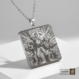 گردنبند طرح حماسی شکارچیان روح (حکاکی لیزری فایبر، مدل قاب مربع) کد 501433