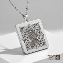 گردنبند طرح آدمک زنجبیلی (کریسمس) (حکاکی لیزری فایبر، مدل قاب مربع) کد 501436