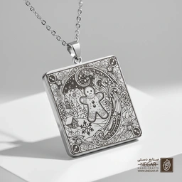 گردنبند طرح آدمک زنجبیلی در قاب دایره (حکاکی لیزری فایبر، مدل قاب مربع) کد 501442