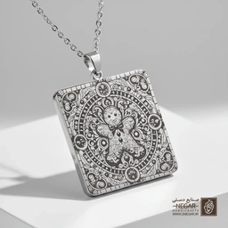 گردنبند طرح Gingerbread با نقوش ماندالا (حکاکی لیزری فایبر، مدل قاب مربع) کد 501443