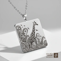 گردنبند طرح زرافه با نقوش انتزاعی (حکاکی لیزری فایبر، مدل قاب مربع) کد 501455