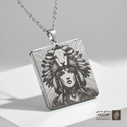 گردنبند طرح نمادین زن و طبیعت (حکاکی لیزری فایبر، مدل قاب مربع) کد 501463