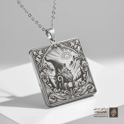 گردنبند طرح نانوم و جنگل جادویی (حکاکی لیزری فایبر، مدل قاب مربع) کد 501469