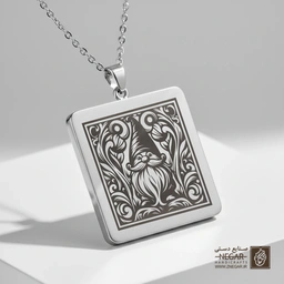 گردنبند طرح نانوم در قاب اسلیمی (حکاکی لیزری فایبر، مدل قاب مربع) کد 501470