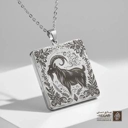 گردنبند طرح بز اساطیری در قاب گل (حکاکی لیزری فایبر، مدل قاب مربع) کد 501473