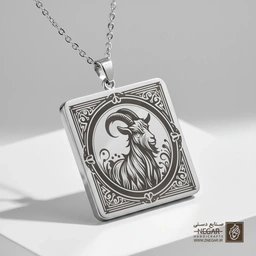 گردنبند طرح بز در قاب تزیینی دایره (حکاکی لیزری فایبر، مدل قاب مربع) کد 501476