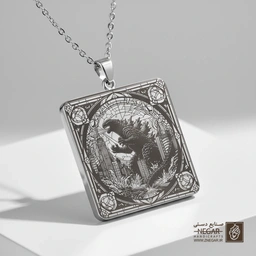گردنبند طرح گودزیلا در کادر کلاسیک (حکاکی لیزری فایبر، مدل قاب مربع) کد 501486