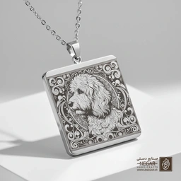 گردنبند طرح سگ گلدن دودل (رئال) (حکاکی لیزری فایبر، مدل قاب مربع) کد 501499