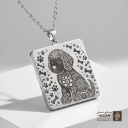 گردنبند طرح سگ گلدن دودل با نقوش گل (حکاکی لیزری فایبر، مدل قاب مربع) کد 501500