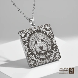 گردنبند طرح چهره سگ گلدن دودل (حکاکی لیزری فایبر، مدل قاب مربع) کد 501503