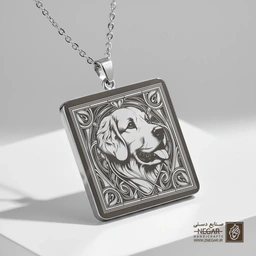 گردنبند طرح نیم‌رخ گلدن رتریور در قاب (حکاکی لیزری فایبر، مدل قاب مربع) کد 501506