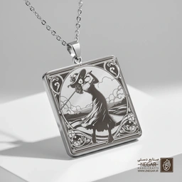 گردنبند طرح گلف‌باز در قاب طبیعت (حکاکی لیزری فایبر، مدل قاب مربع) کد 501510