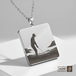 گردنبند طرح سیلوئت بازیکن گلف (حکاکی لیزری فایبر، مدل قاب مربع) کد 501511