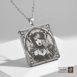 گردنبند طرح دختر گوتیک (Goth Girl) (حکاکی لیزری فایبر، مدل قاب مربع) کد 501513