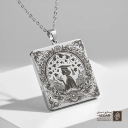 گردنبند طرح فارغ‌التحصیلی مینیاتوری (حکاکی لیزری فایبر، مدل قاب مربع) کد 501517