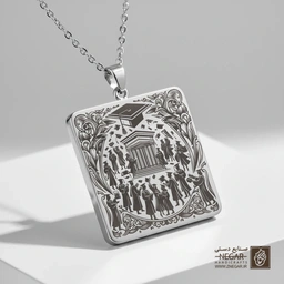 گردنبند طرح ساختمان دانشگاه و کلاه (حکاکی لیزری فایبر، مدل قاب مربع) کد 501524