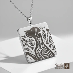 گردنبند طرح سیلوئت سگ گریت دین (حکاکی لیزری فایبر، مدل قاب مربع) کد 501535