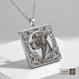 گردنبند طرح چهره سگ گریت دین در قاب (حکاکی لیزری فایبر، مدل قاب مربع) کد 501536