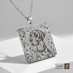 گردنبند طرح گریت دین با نقوش هندسی (حکاکی لیزری فایبر، مدل قاب مربع) کد 501537