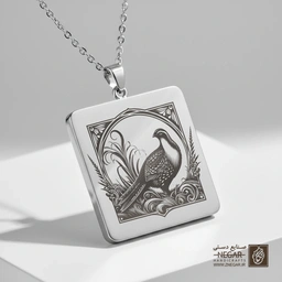 گردنبند طرح پرنده باقرقره (Sage-Grouse) (حکاکی لیزری فایبر، مدل قاب مربع) کد 501538