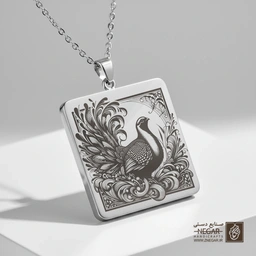گردنبند طرح باقرقره با نقوش اسلیمی (حکاکی لیزری فایبر، مدل قاب مربع) کد 501540