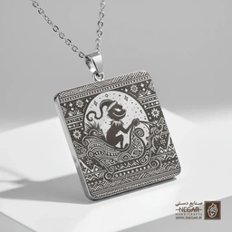 گردنبند طرح گرینچ سوار بر سورتمه (حکاکی لیزری فایبر، مدل قاب مربع) کد 501547