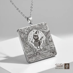 گردنبند طرح گرینچ و دنیای فانتزی (حکاکی لیزری فایبر، مدل قاب مربع) کد 501548