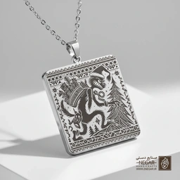 گردنبند طرح دست گرینچ و تزیینات (حکاکی لیزری فایبر، مدل قاب مربع) کد 501551