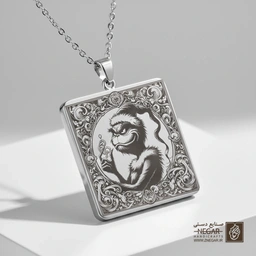گردنبند طرح گرینچ و فانوس کریسمس (حکاکی لیزری فایبر، مدل قاب مربع) کد 501558