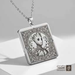 گردنبند طرح گروت در قاب اسلیمی (حکاکی لیزری فایبر، مدل قاب مربع) کد 501566