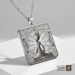 گردنبند طرح فیگور گروت در طبیعت (حکاکی لیزری فایبر، مدل قاب مربع) کد 501568