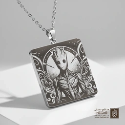 گردنبند طرح گروت در کادر ماندالا (حکاکی لیزری فایبر، مدل قاب مربع) کد 501571
