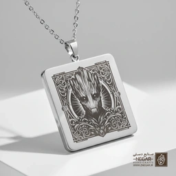 گردنبند طرح چهره گروت در قاب اسلیمی (حکاکی لیزری فایبر، مدل قاب مربع) کد 501577