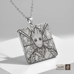 گردنبند طرح گروت در کادر ماندالا (حکاکی لیزری فایبر، مدل قاب مربع) کد 501580