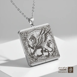 گردنبند طرح گریفون کلاسیک در قاب (حکاکی لیزری فایبر، مدل قاب مربع) کد 501583