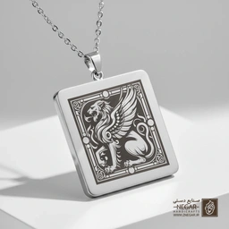 گردنبند طرح نماد گریفون مقتدر (حکاکی لیزری فایبر، مدل قاب مربع) کد 501584