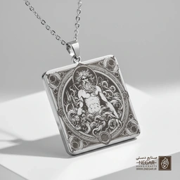 گردنبند طرح هادس در قاب اسلیمی (حکاکی لیزری فایبر، مدل قاب مربع) کد 501586