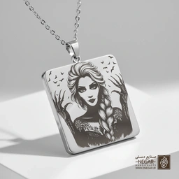 گردنبند طرح دختر جادوگر (Elsa Style) (حکاکی لیزری فایبر، مدل قاب مربع) کد 501598
