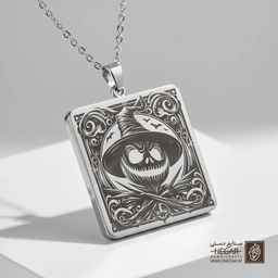گردنبند طرح جک اسکلینگتون و سالی (حکاکی لیزری فایبر، مدل قاب مربع) کد 501643