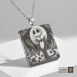 گردنبند طرح جک اسکلینگتون (نمای کامل) (حکاکی لیزری فایبر، مدل قاب مربع) کد 501646
